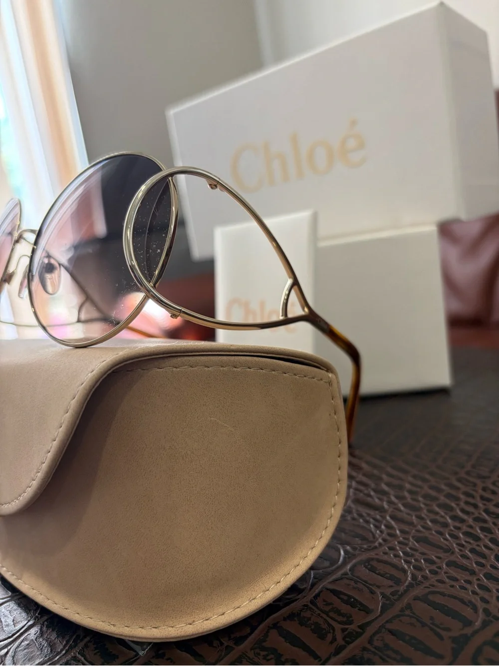 Chloé Gold Frame Sunglasses with Brown Gradient Lenses